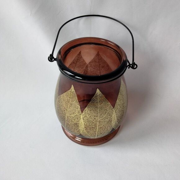 Red Glass Lantern or Vase with Gold Leaf design - Picture 6 of 7